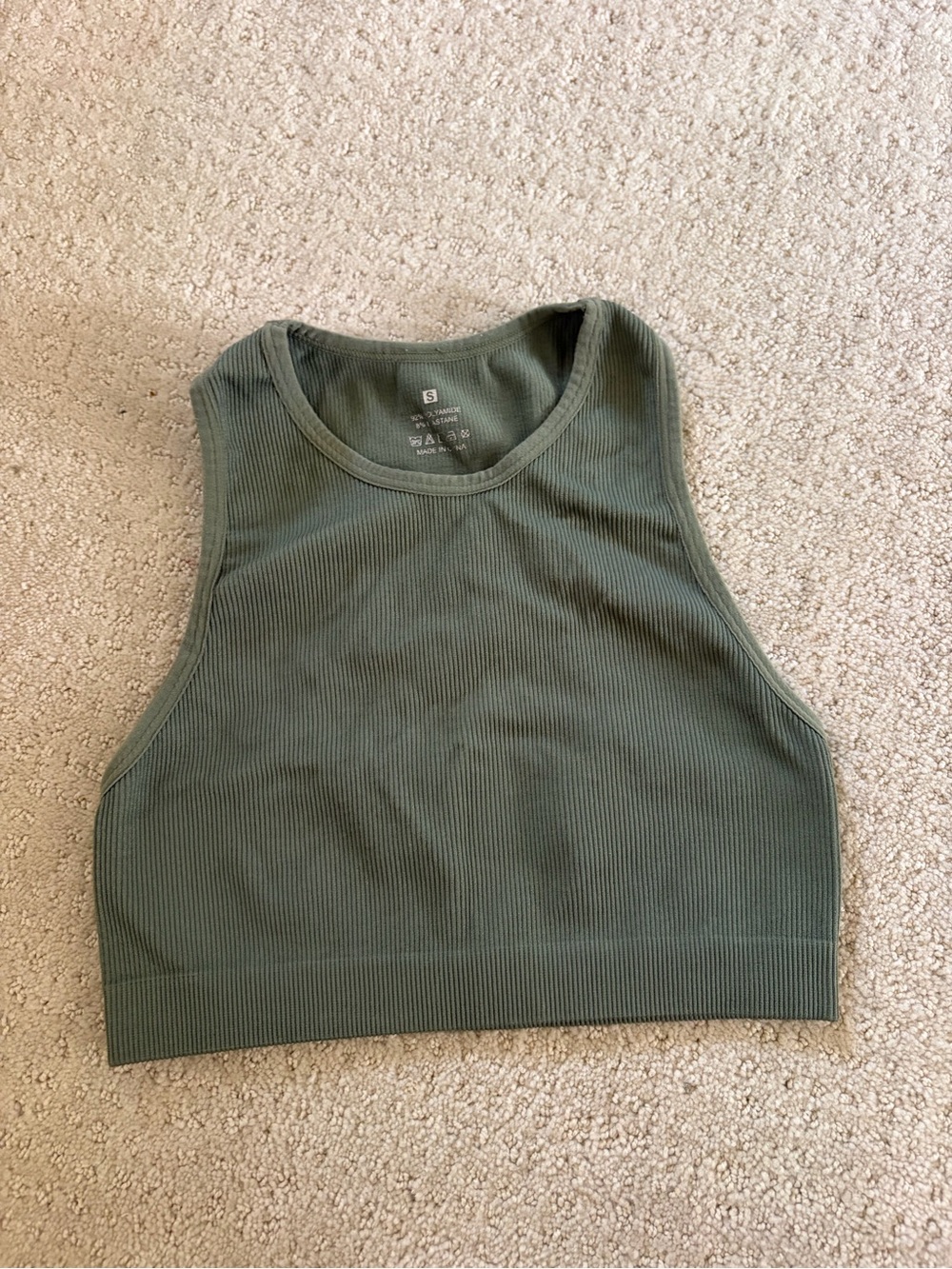 Seamless Ribbed Crop Tank Top - Olive